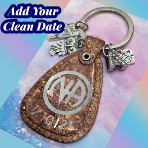 NA Narcotics Anonymous CUSTOM GLITTER magenta keytag! Add your clean date!